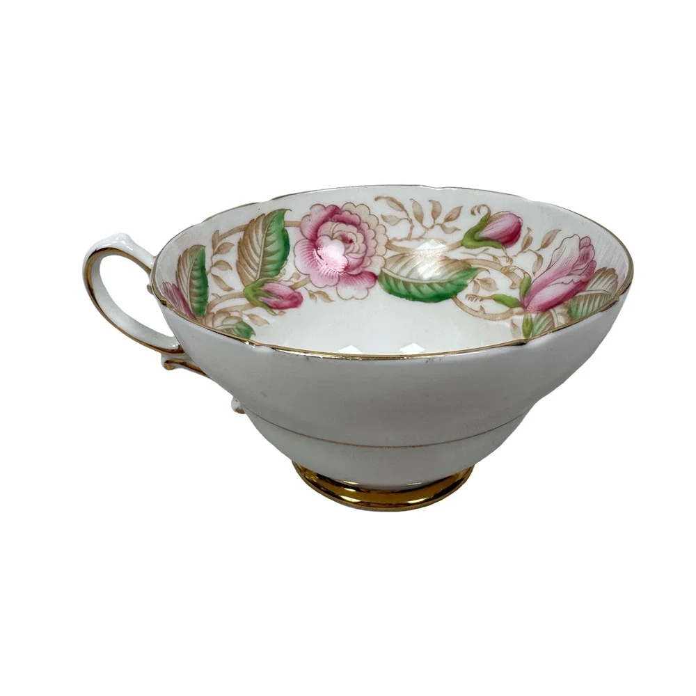 Vintage Stanley Teacup & Saucer White Rosalind Gold Trim Fine Bone China England